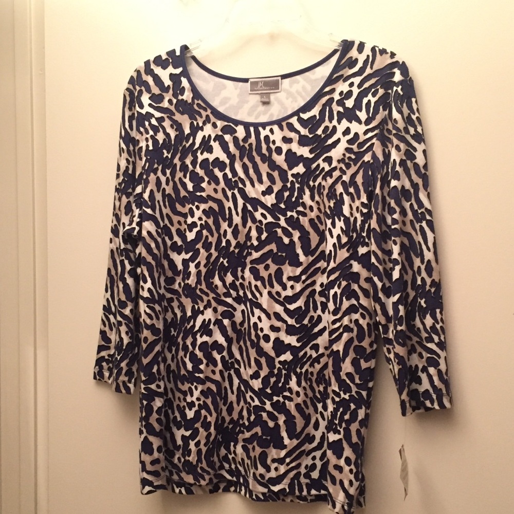 JM Collection Animal Print Top Lg